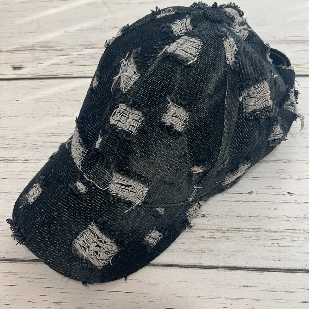 C.C. Distressed Denim Dark Wash Denim Baseball Cap One Size